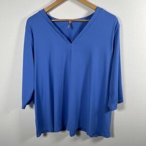 Lulu B Womens Tunic Top XL Blue V Neck 3/4 Sleeve Stretch Top Lightweight Casual